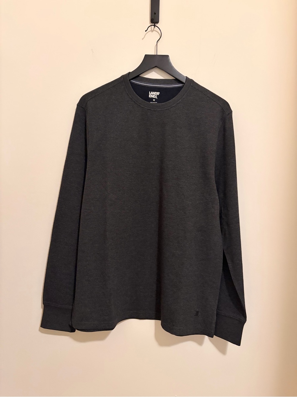Lands' End Men's Long-Sleeve Crew Neck Textured Tee - Charcoal